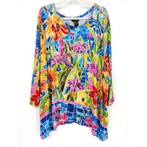 Ali Miles Tropical Floral Studded Resort Maximalist Top 3X Boho Artsy Eclectic